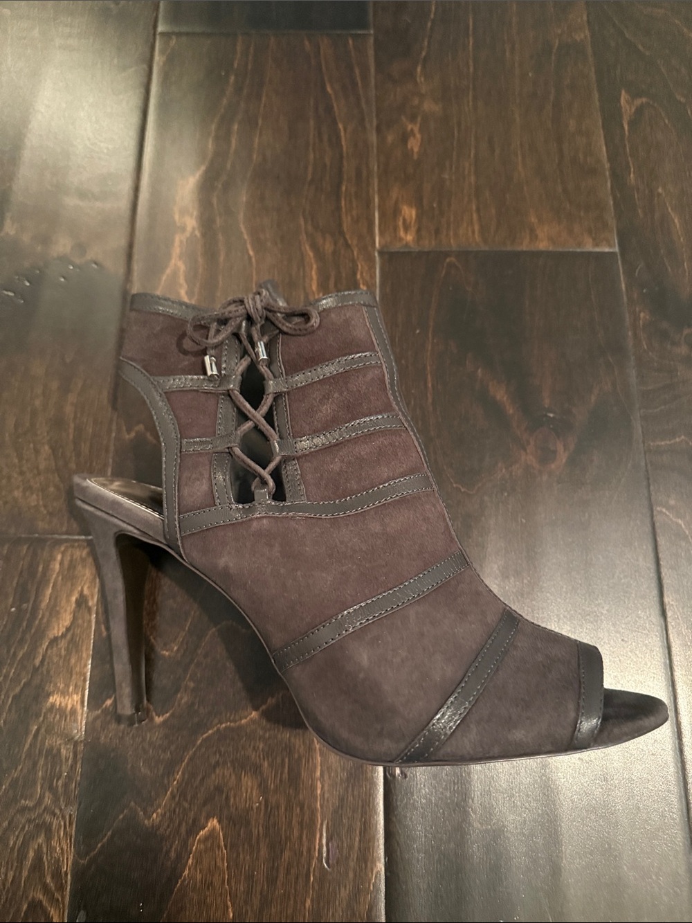 Ralph Lauren Women's Lace-Up Peep Toe High Heel Ankle Boot - Grey Sz 9